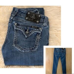 Miss Me Blue Denim Skinny Embroidered Jeans
